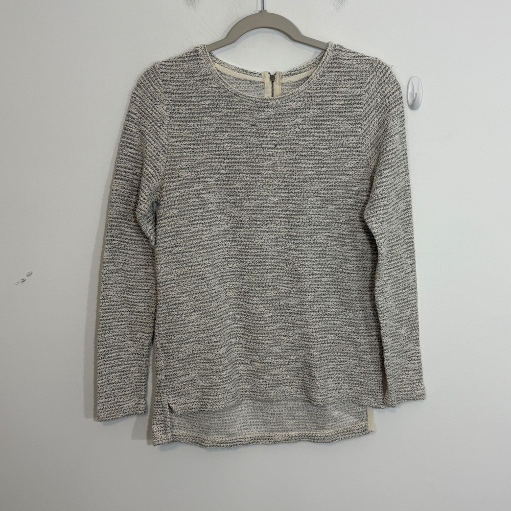 Per Se Womens Sweater S Grey Marled Knit Lurex Back Zip Casual Modern